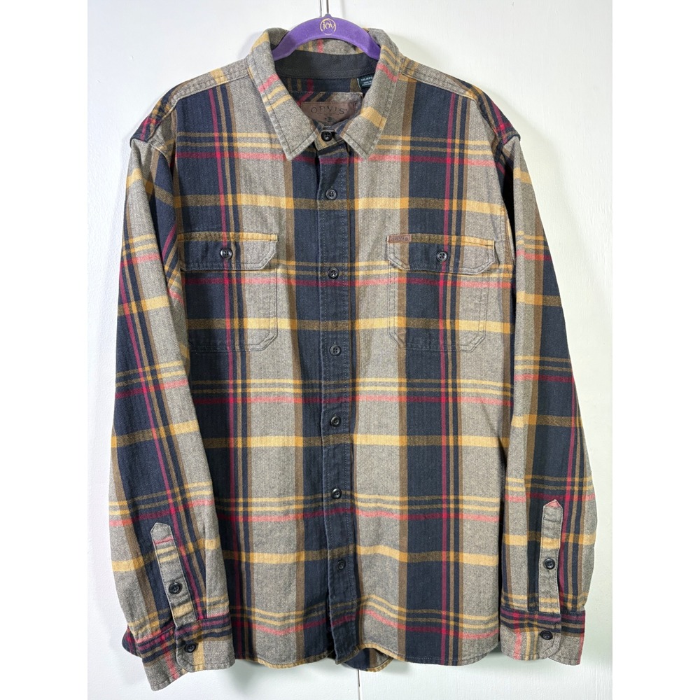 Orvis Mens XXL Flannel Shirt Plaid Cotton Herringbone Cabin Lumberjack Gorp Fall